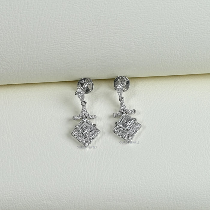 Carre Cut Cluster Diamond Drop Earrings