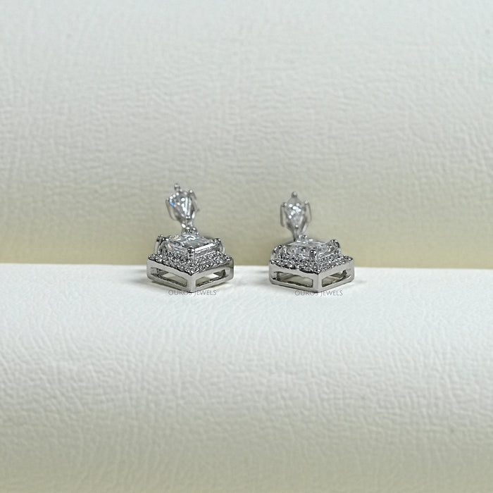 Carre Cut Cluster Diamond Drop Earrings