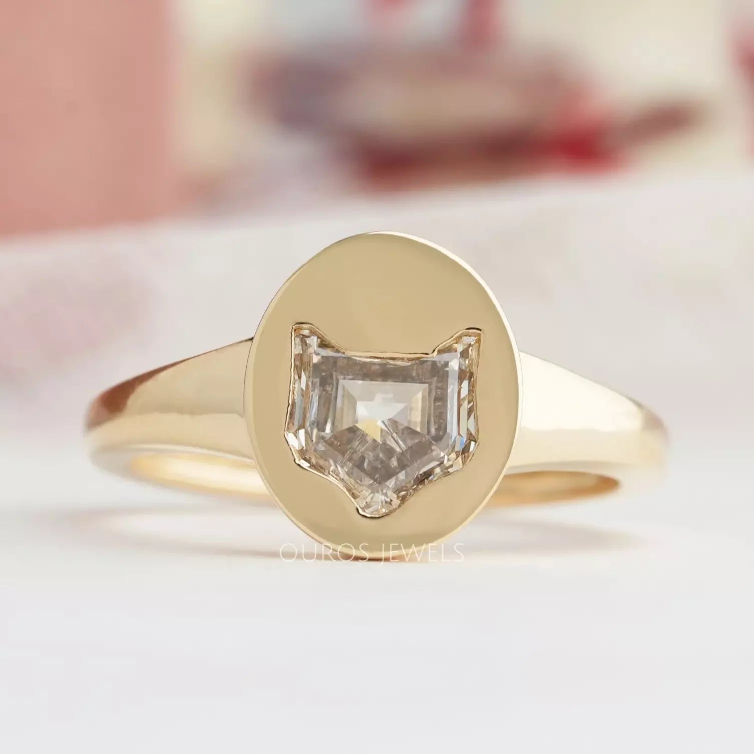 Cat Face Lab Diamond Bezel Set Solitaire Ring