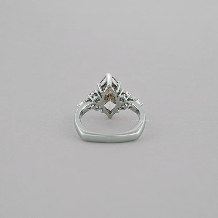 Champagne Marquise Lab Diamond Solitaire Accent Ring