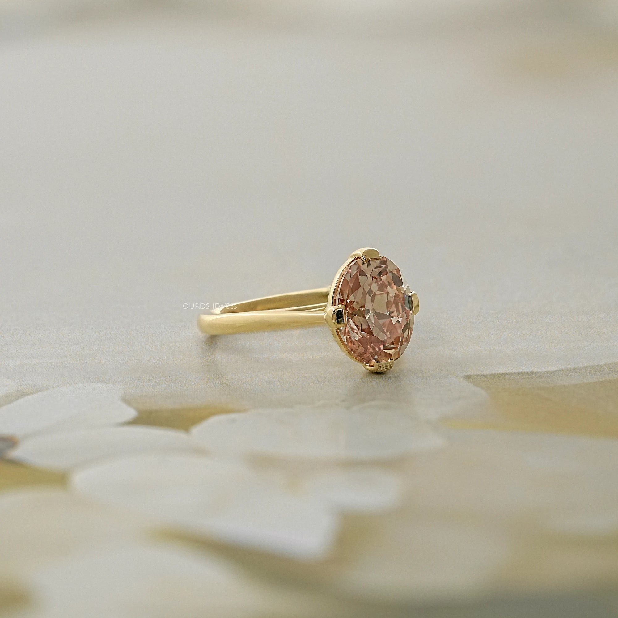 Champagne Old Mine Oval Cut Solitaire Ring Ring