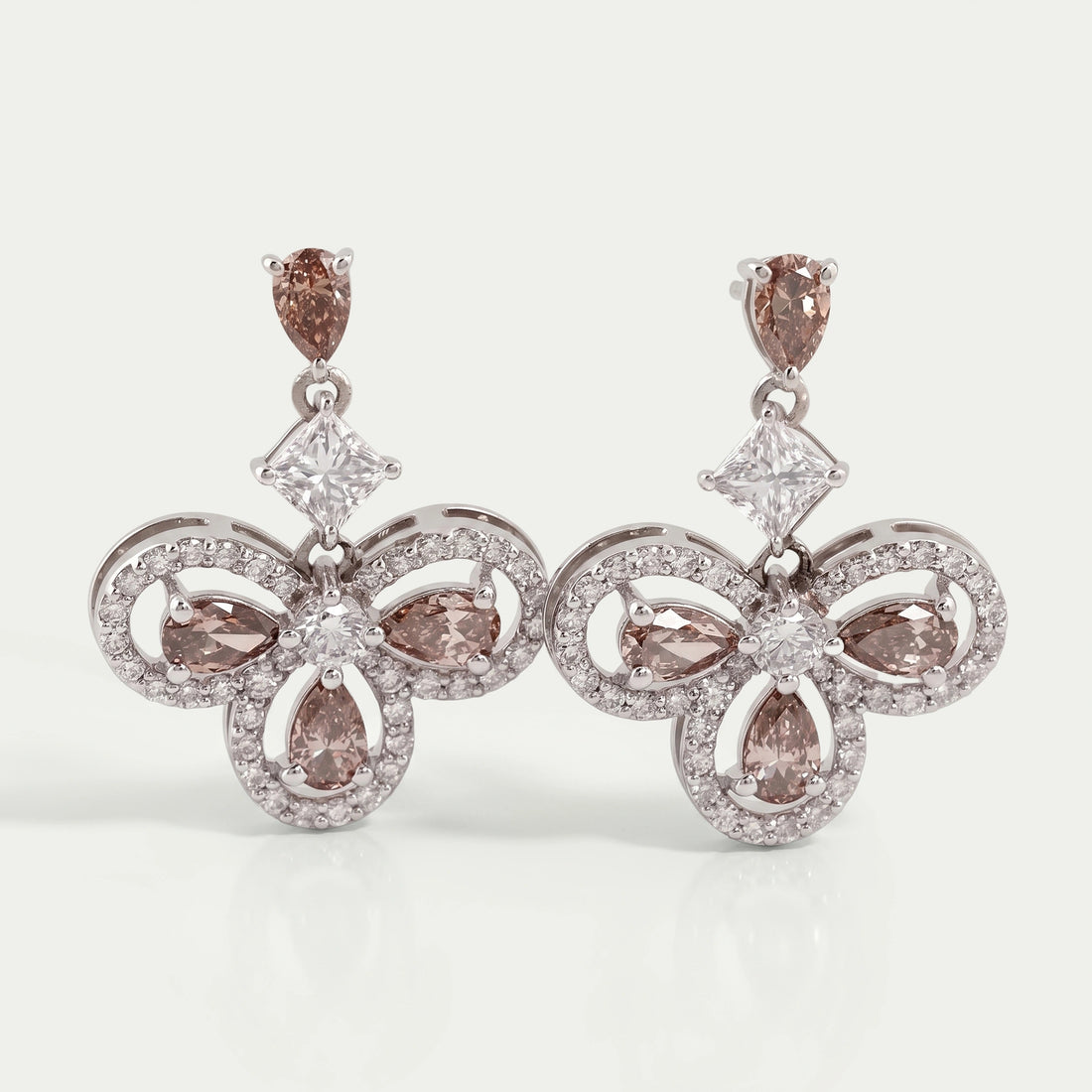 Champagne Pear Halo Dangle Earrings Earrings