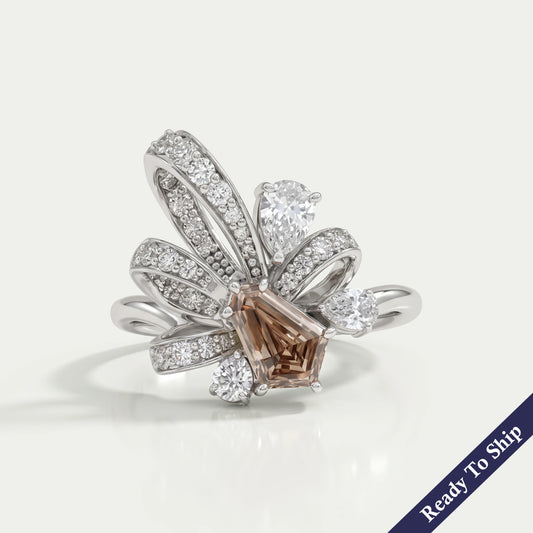 Champagne Step Cut Shield Diamond Floral Cocktail Ring Ring