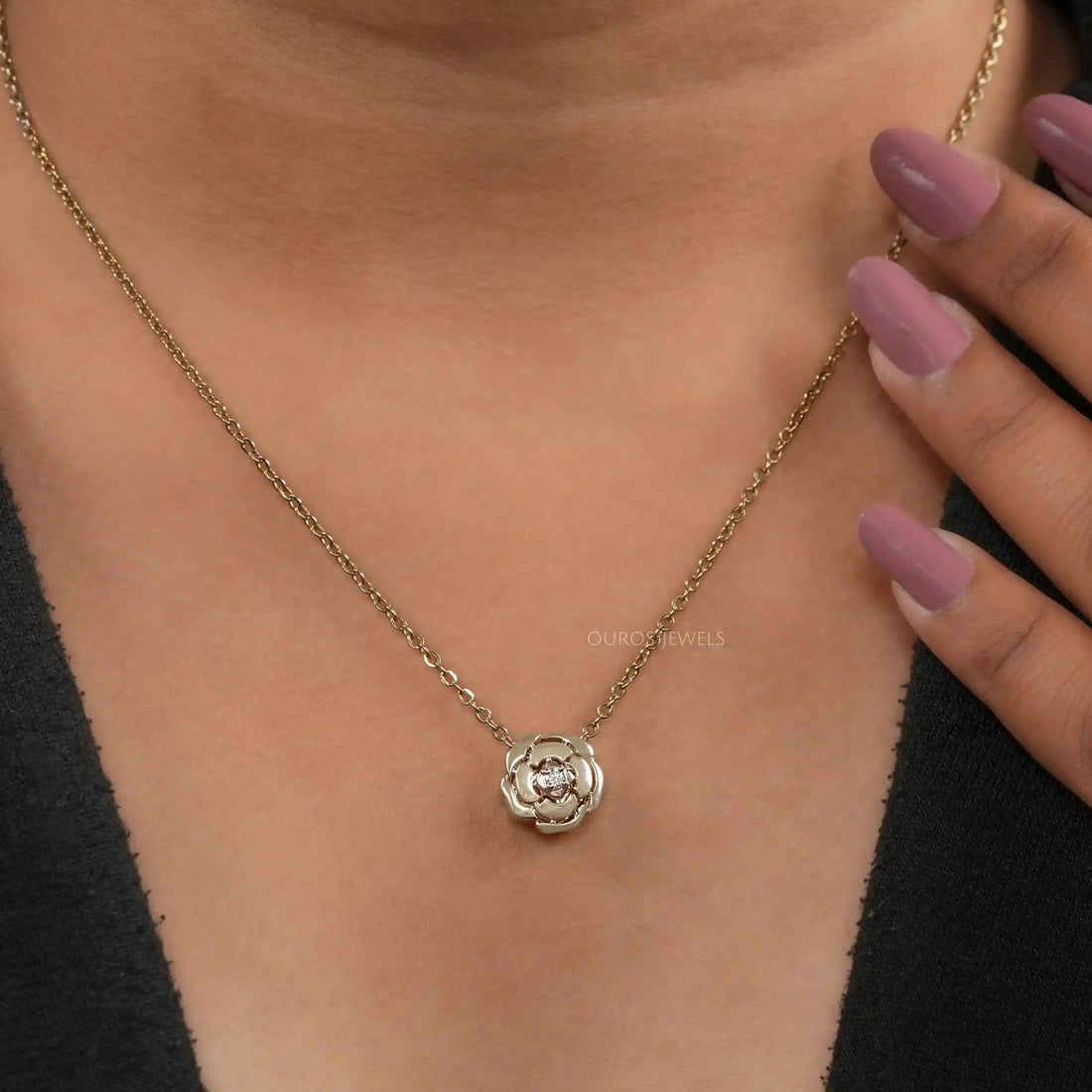 Chanel Camellia Flower Round Diamond Necklace Necklaces