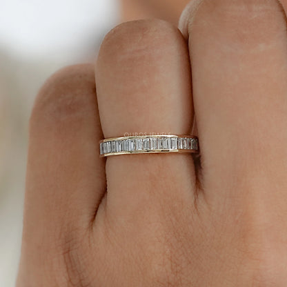 Baguette Lab Diamond Channel Set Half Eternity Band Rings