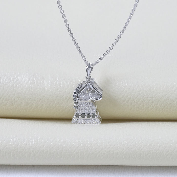 Knight Chess Horse Cut  Lab Diamond Cluster Pendant