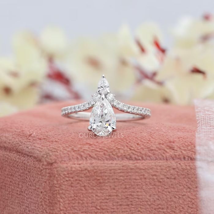 Chevron Pear Shaped Lab Diamond Bridal Ring