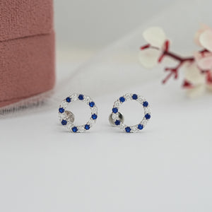 Blue Sapphire Gemstone Circle Stud Earrings