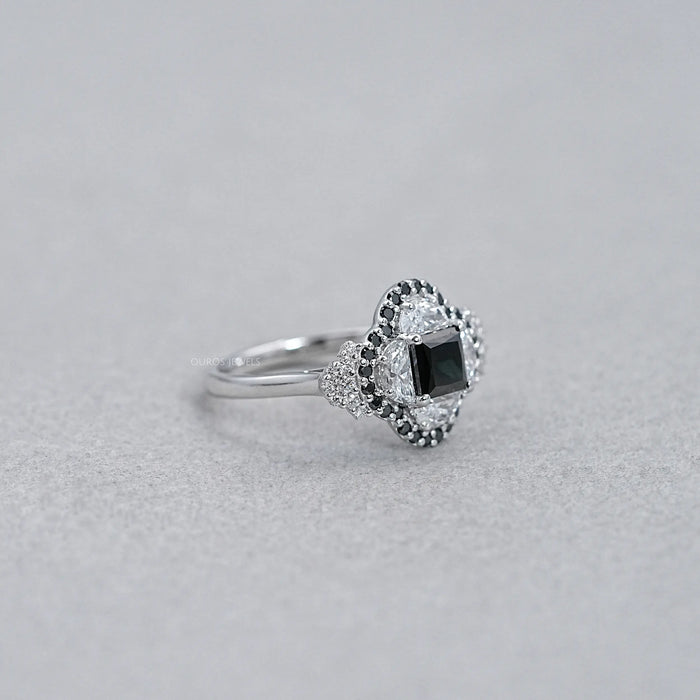 Halo Moon Halo Black Diamond  Engagement  Ring