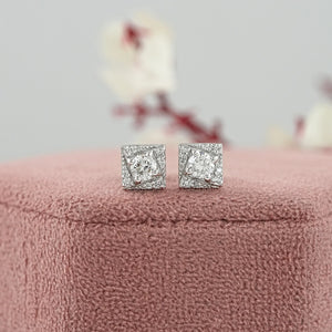 Round Cut Lab Diamond Small Square Stud Earrings