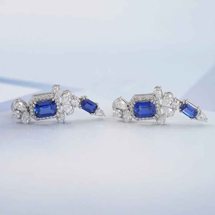 Blue Sapphire Gemstone Drop Earrings