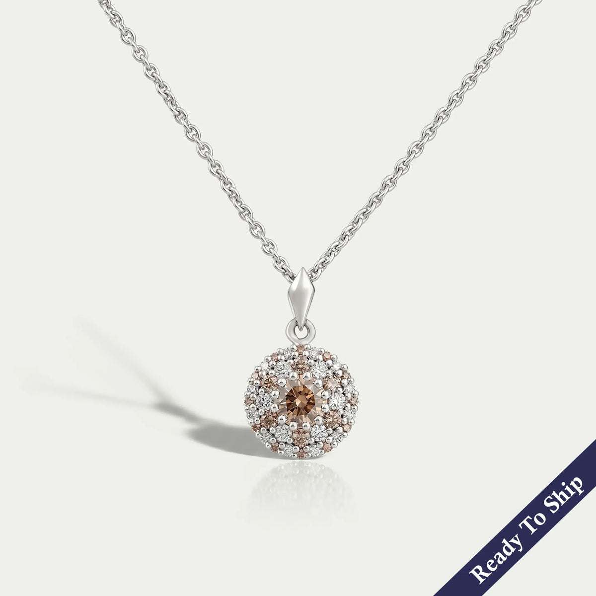 Brown Round Diamond Double Halo Pendant Necklaces