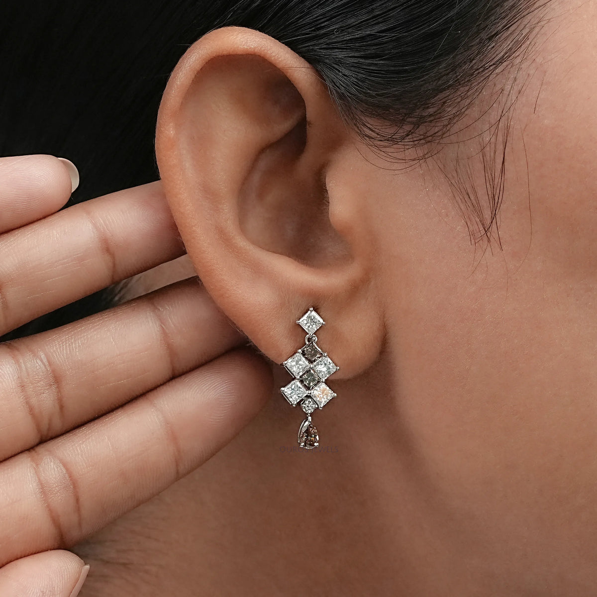Champagne Princess Cut Lab Diamond Drop Earrings Earrings