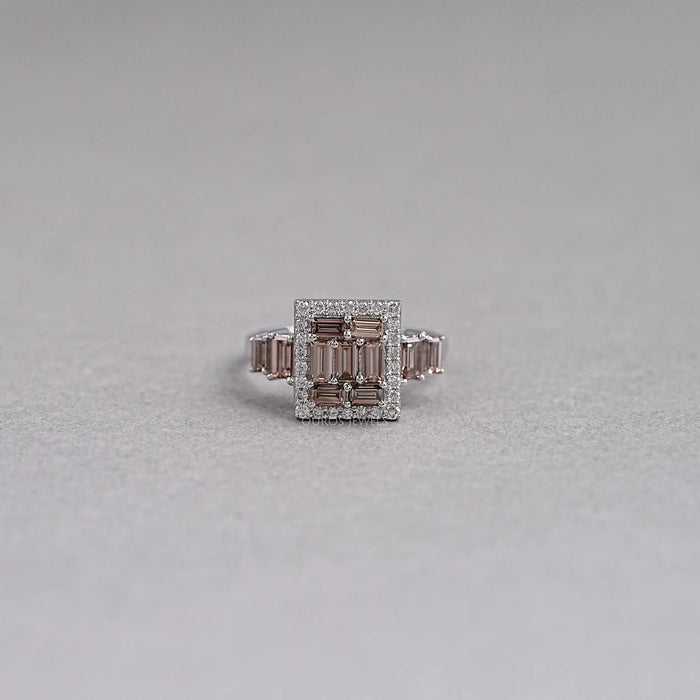 Brown Baguette Cluster Halo Diamond Ring