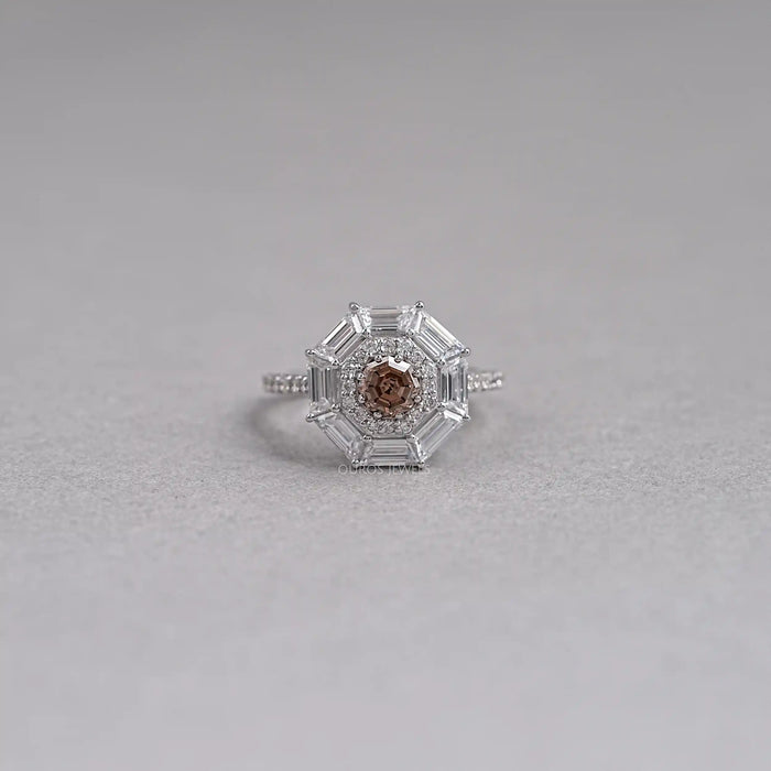 Brown Octagon Diamond Double Halo Ring