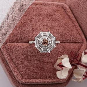 Brown Octagon Diamond Double Halo Ring