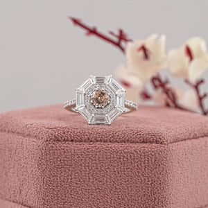 Brown Octagon Diamond Double Halo Ring