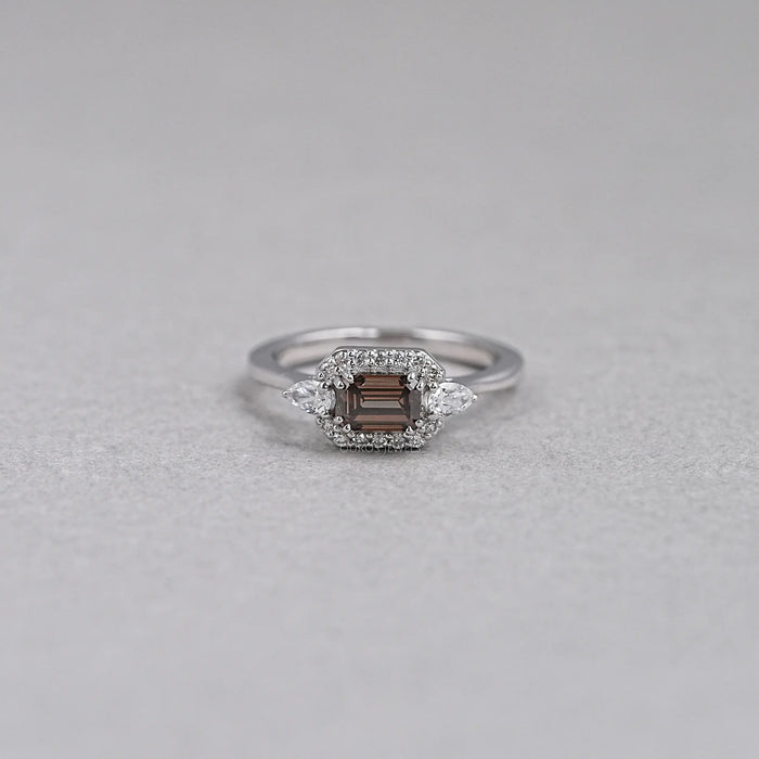 3 Stone Brown Emerald Cut Diamond Ring