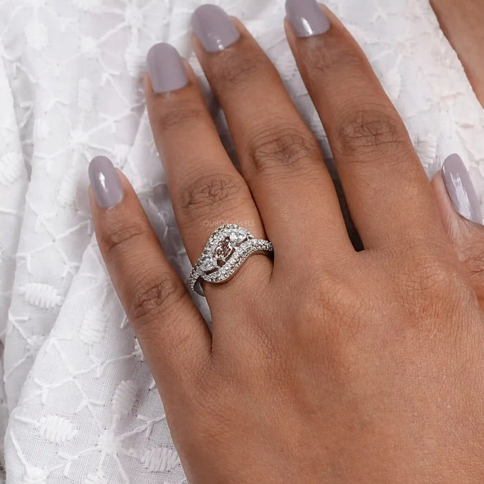 Pear Shaped Diamond Double Row Bypass Ring