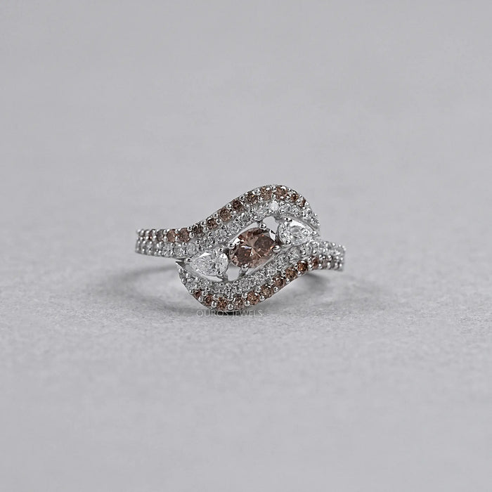 Pear Shaped Diamond Double Row Bypass Ring