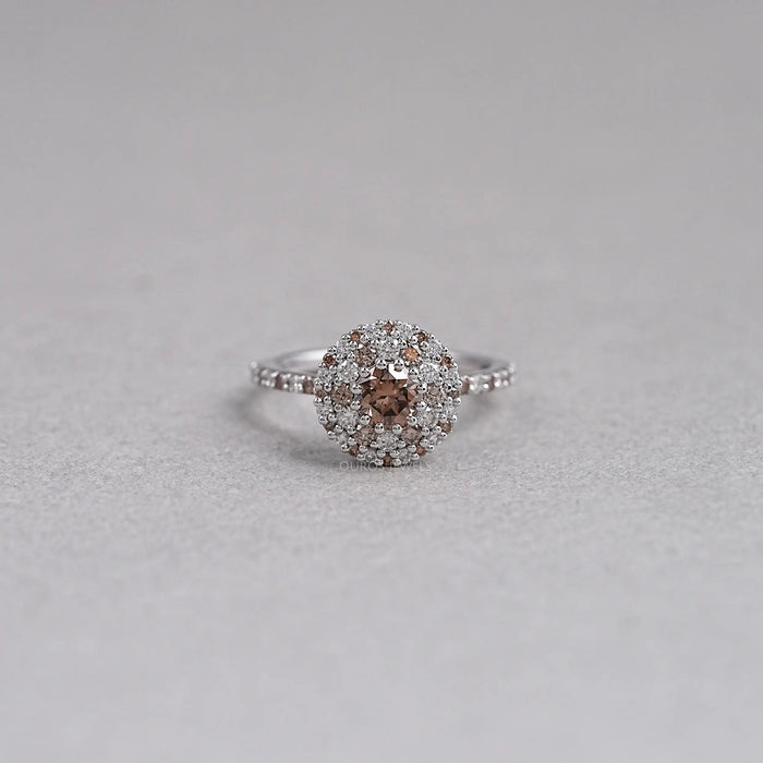 Round Shape Brown Cluster Diamond  Ring