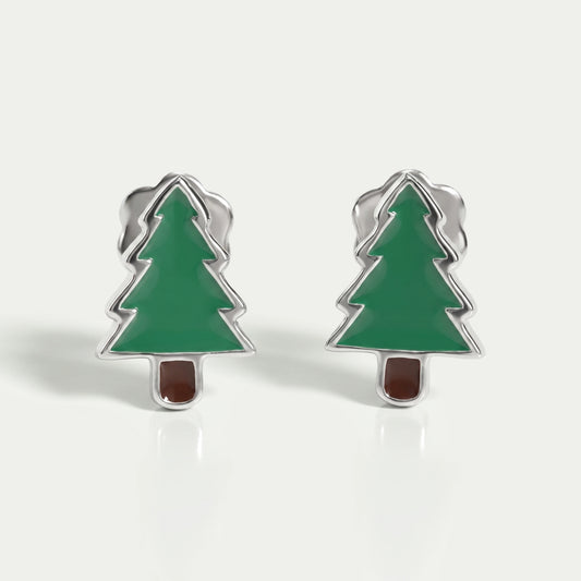 Green Enamel Christmas Tree Earrings For Kids