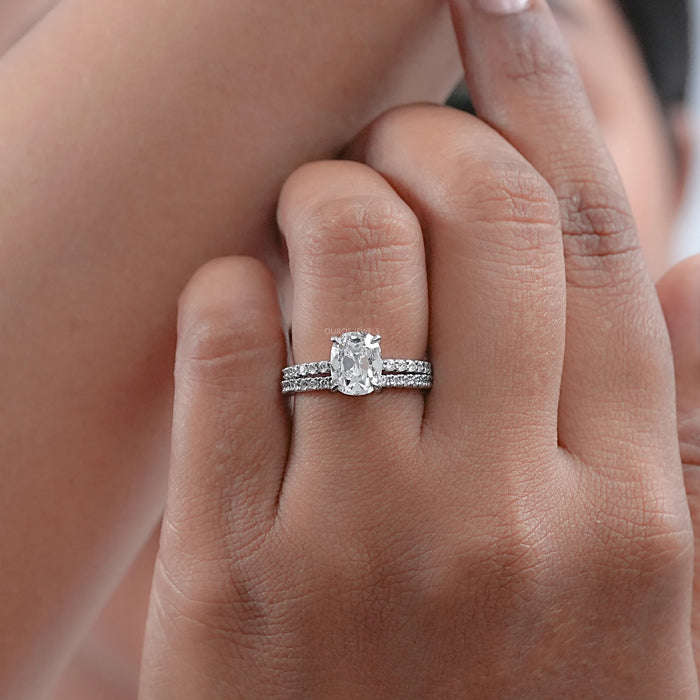 Old Mine Cut Cushion Lab Diamond Bridal Ring Set