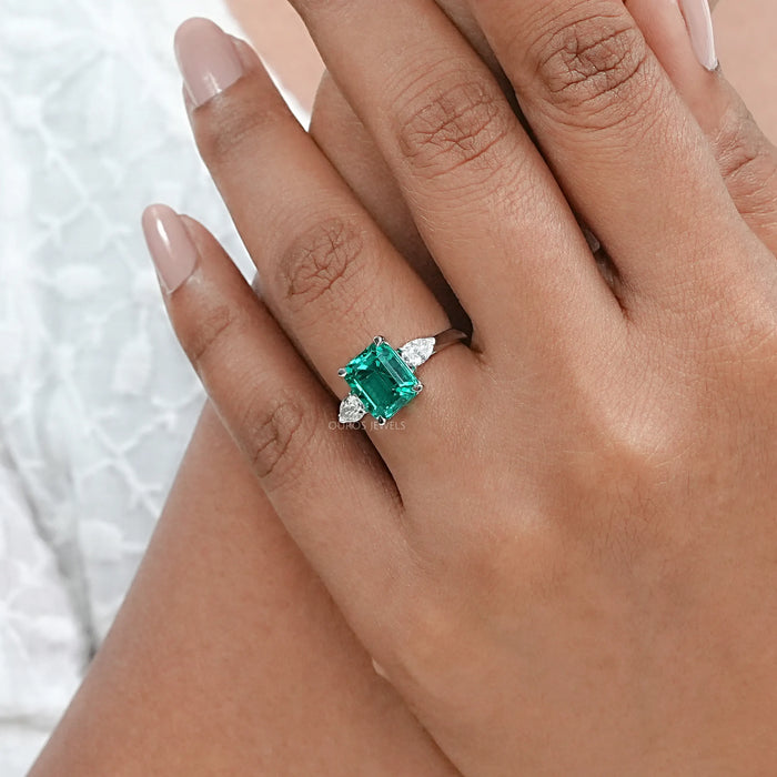 Emerald Gemstone Three Stone Ring