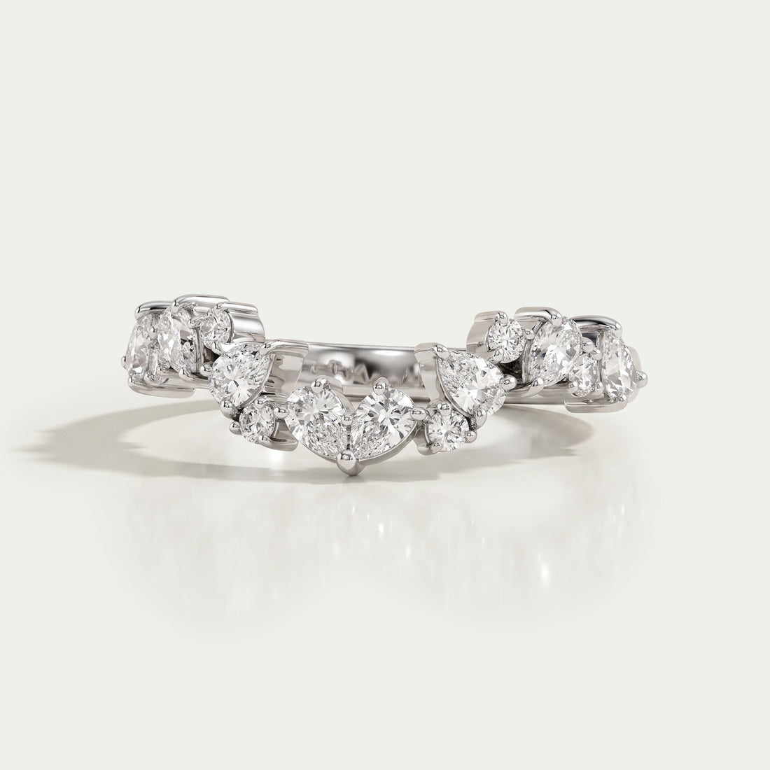 Pear And Round Lab Diamond Cluster Curved Ring Ring