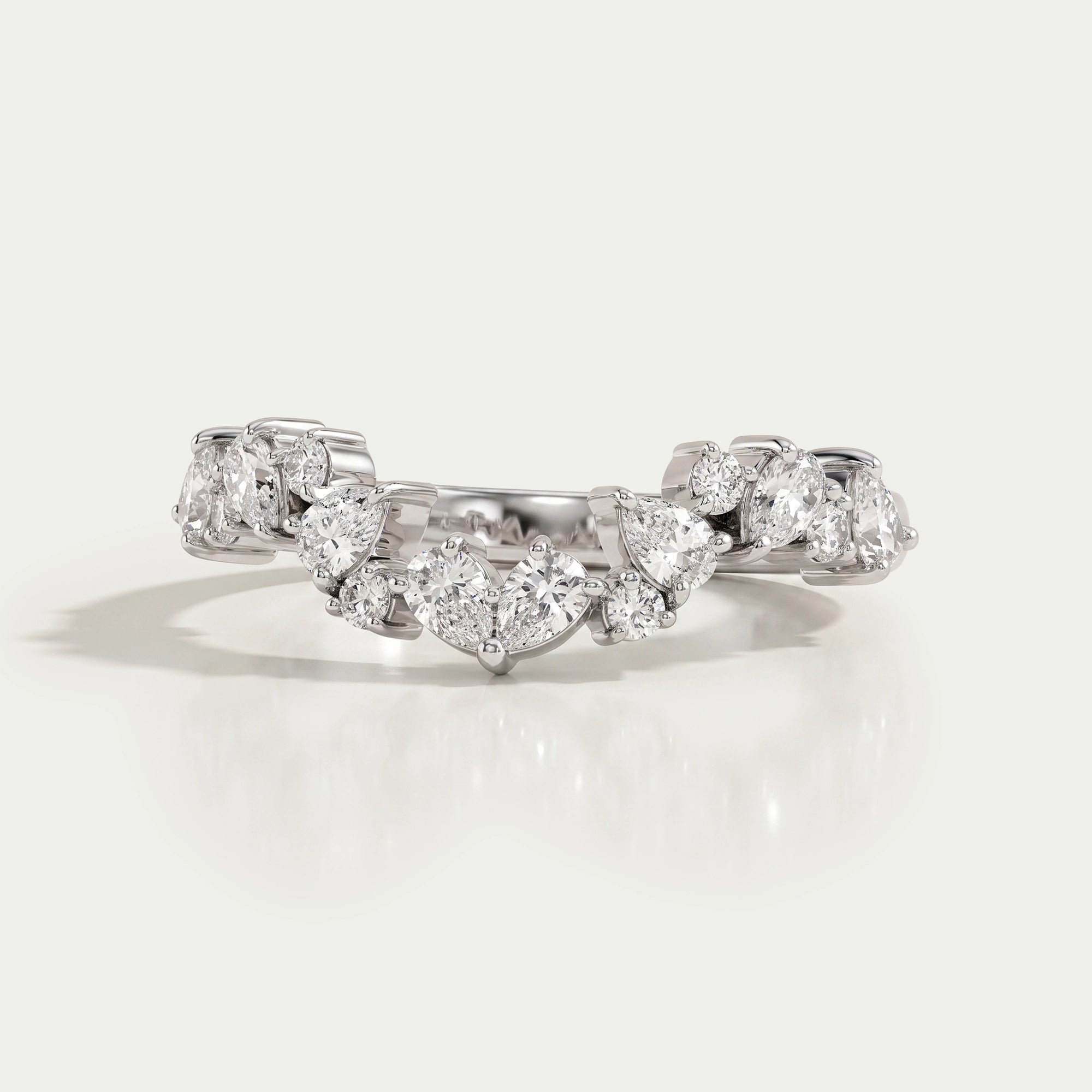 Pear And Round Lab Diamond Cluster Curved Ring Ring