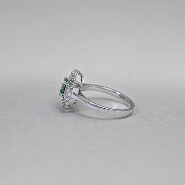 Green Asscher Lab Diamond Cluster Engagement Ring