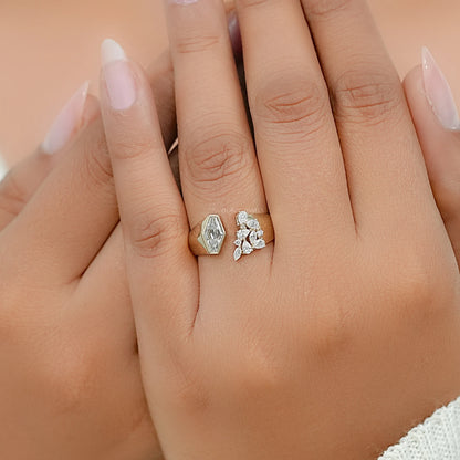 Lozenge Cut Bezel Cluster Wide Open Ring