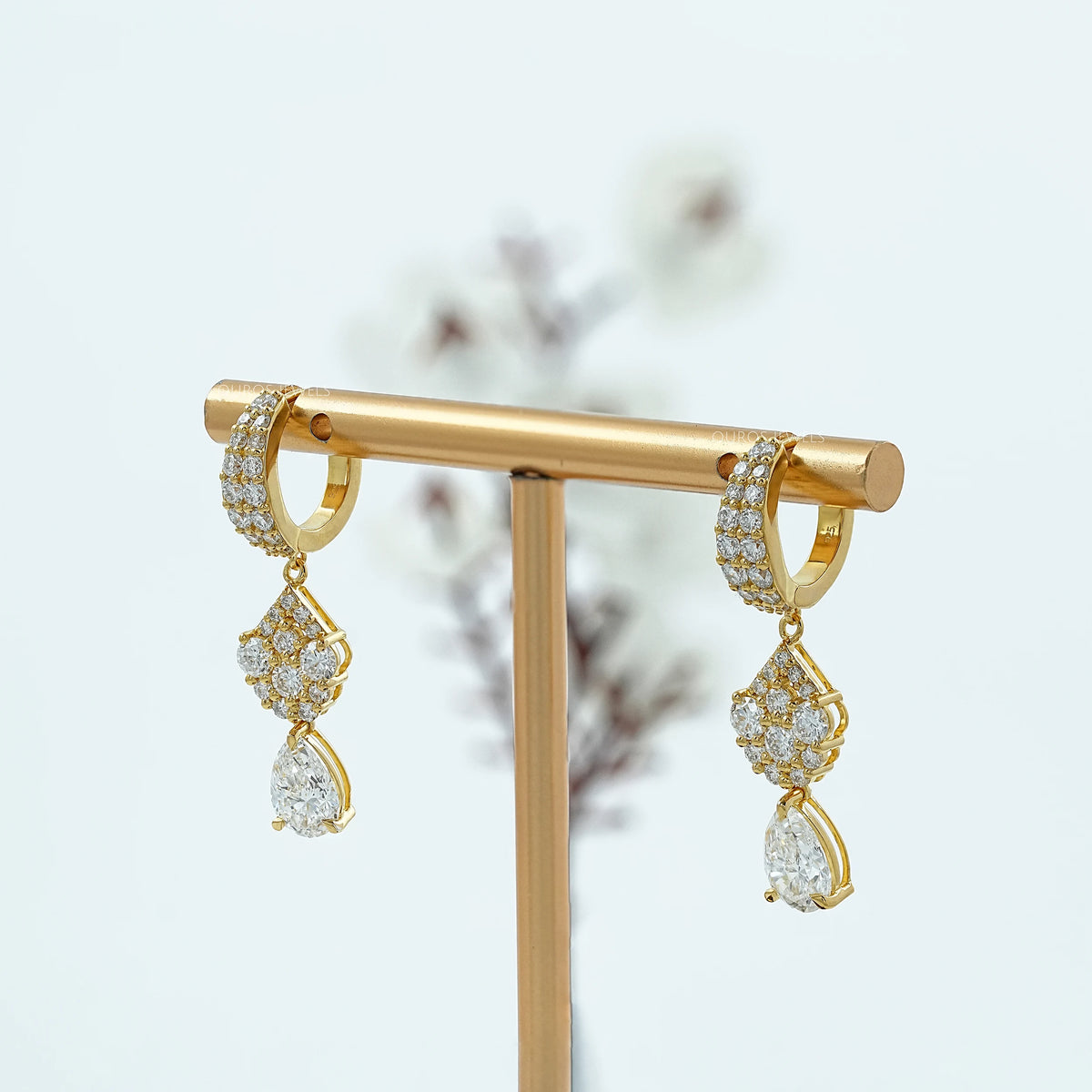 Pear And Round Diamond Pave Dangle Hoop Earrings Earring