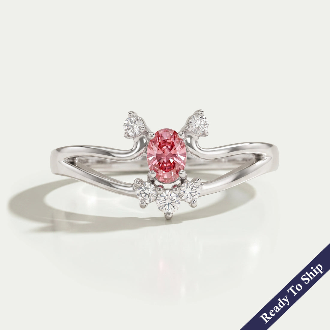 Pink Oval Cut Cluster Diamond Ring