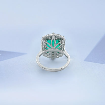 Green Emerald Gemstone Halo Engagement Ring