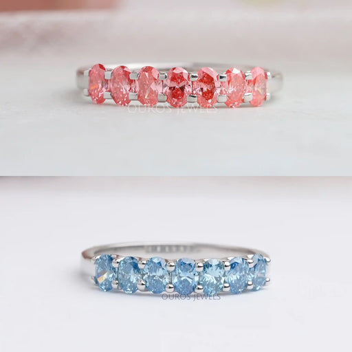 [Fancy Pink And Blue Oval Colored Diamond Half Eternity Ring]-[Ouros Jewels]