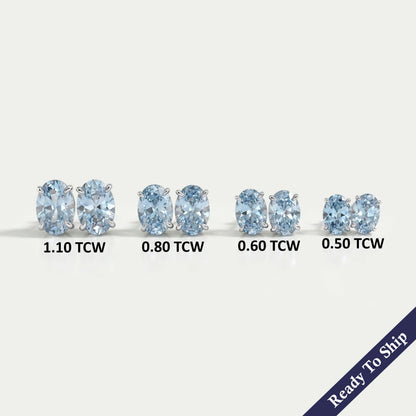 Lab Grown Blue Oval Diamond Earrings Studs