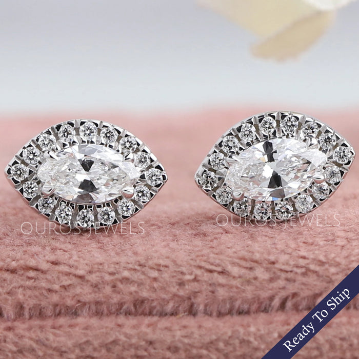 Halo Marquise  Shape Lab Diamond Stud  Earrings