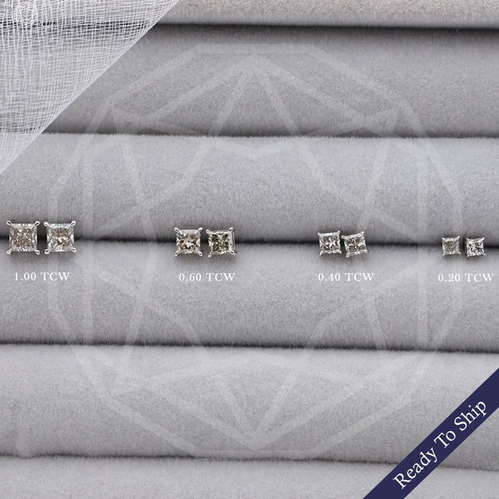 Olive Princess Cut Diamond Earrings