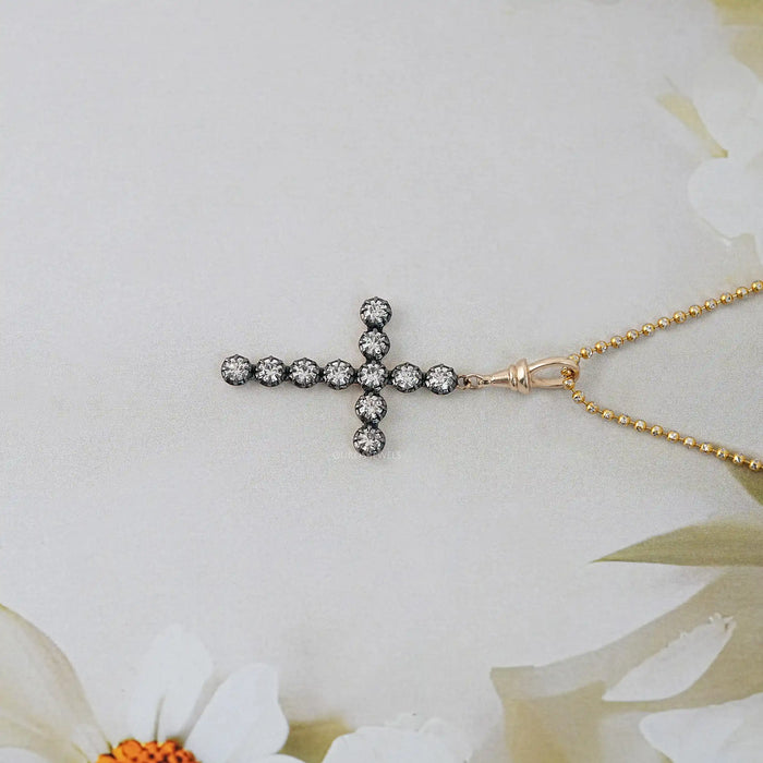 Old European Round Cut Lab Diamond Cross Pendant