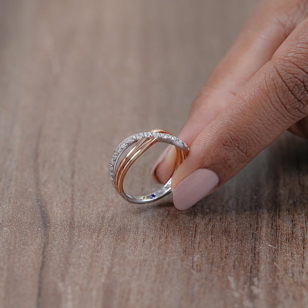 Round Lab Grown Diamond Crossover Wedding Band Ring