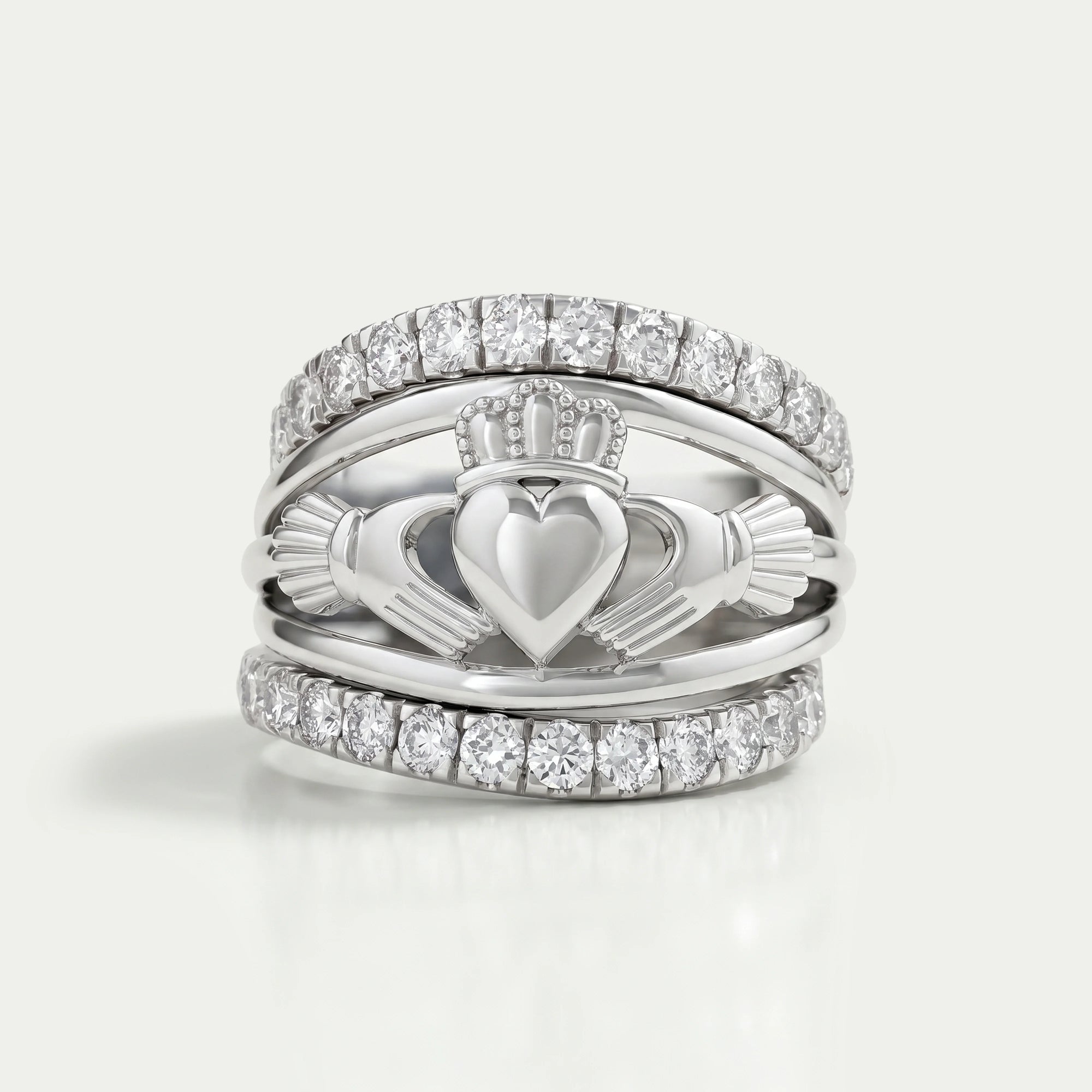 Heart Shape Crown Hands Lab Diamond Ring Set Ring