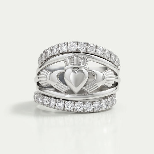 Heart Shape Crown Hands Lab Diamond Ring Set Ring