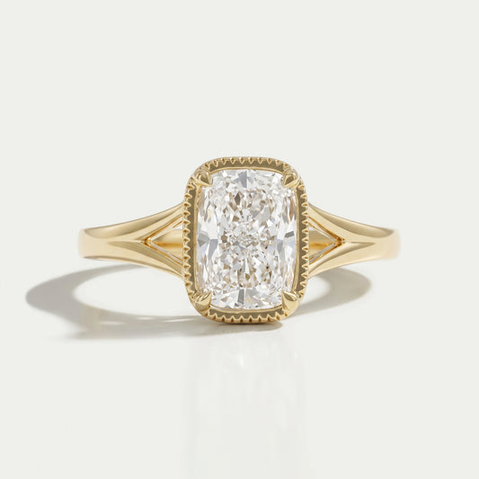 Crushed Cushion Cut Milgrain Bezel Solitaire Ring Ring