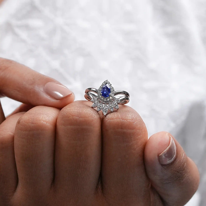 Sapphire Pear Gemstone Curved Wedding Ring