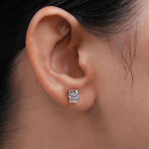 cushion diamond stud earrings in rose gold 