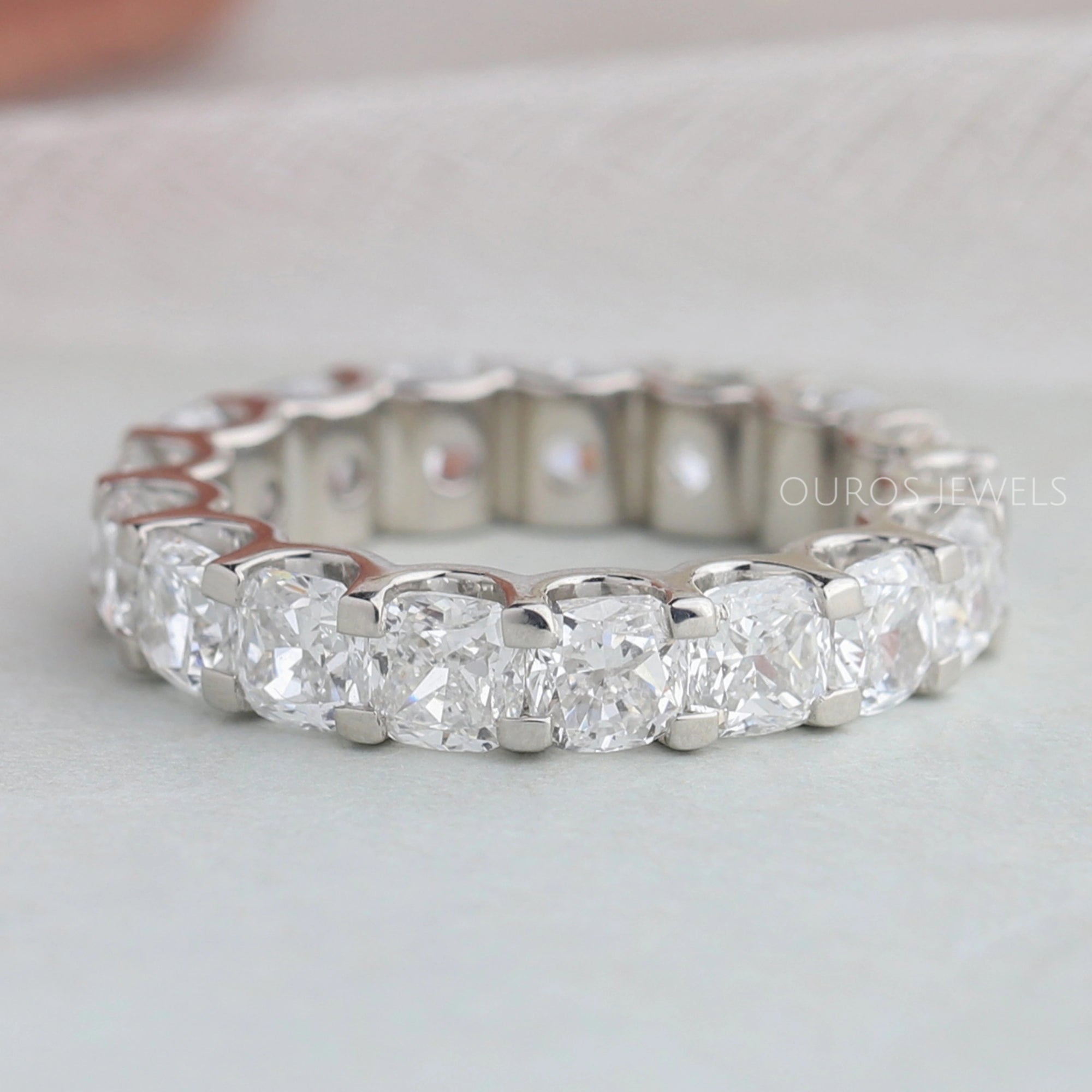 Cushion Cut Full Eternity Wedding Band Ring