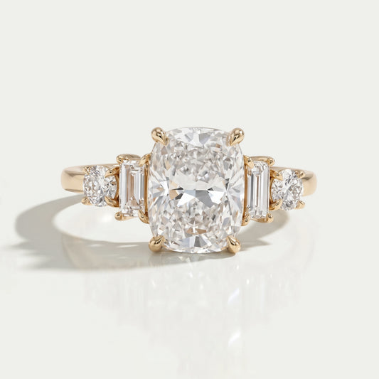 Elongated Cushion And Baguette Diamond Five Stone Engagement Ring Rings