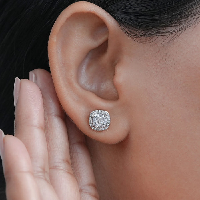 Cushion Lab Grown Diamond Halo Studs