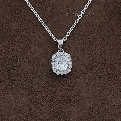 Cushion Cut Lab Diamond Halo Pendant Necklaces